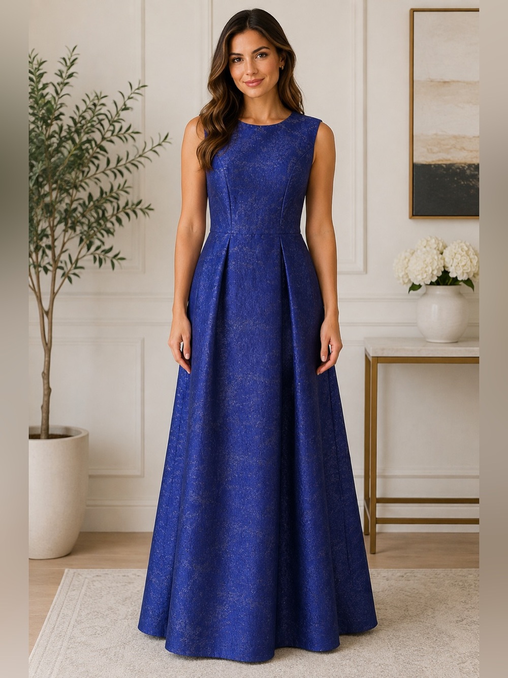 Kay Unger New York Royal Blue Textured Jacquard Gown – Size 10 NWT